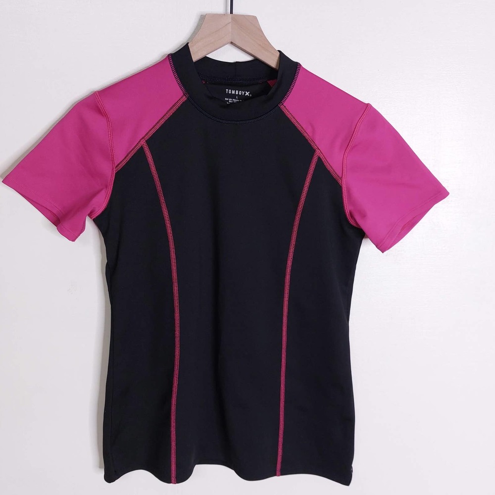 TomboyX Nongendered Black & Pink Swim Sleeveless Shirt Top Large
